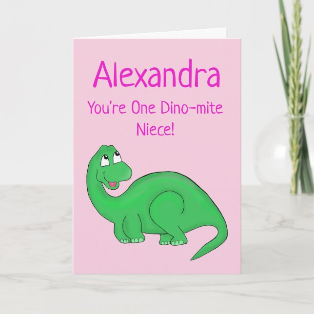 Cartão Dinossaur Niece Pink Bonito Aniversário (Frente)