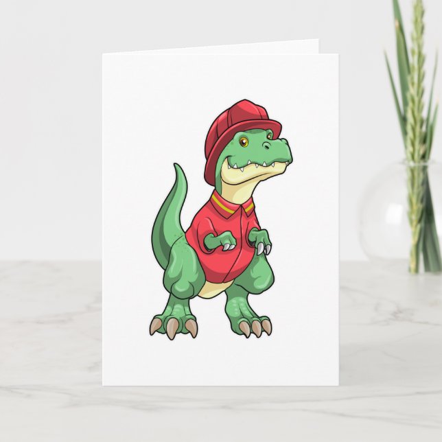 Cartão Dinossauro como Bombeiro com capacete de bombeiro (Frente)