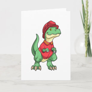 Cartão Dinossauro como Bombeiro com capacete de bombeiro