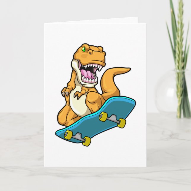 Cartão Dinossauro como Skater com Skate (Frente)