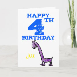 Cartão Dinossauro de 4 anos de animação feliz - rapazes