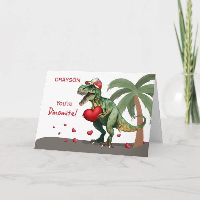 Cartão Dinossauro do Namorados de Nome Personalizado (Frente)