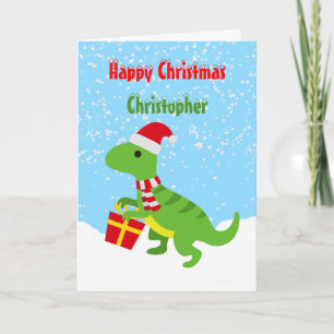 Cartão Dinossauro Feliz de Natal Gelado T Rex