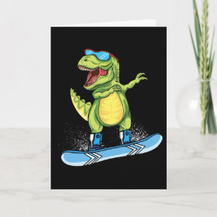 Cartão Dinossauro Legal Esquiando Snowboard Dabbing T Rex
