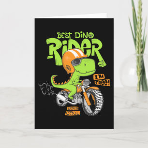 Cartão Dinossauro pilotando uma moto