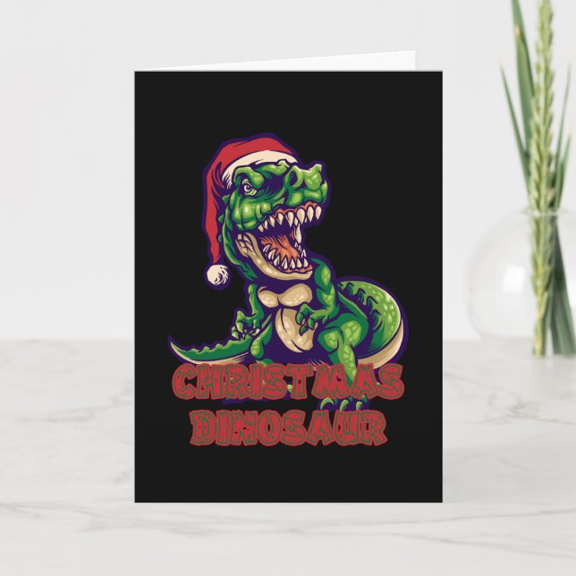 Cartão Dinossauro Verde de Natal | Design de Dinossauro (Frente)