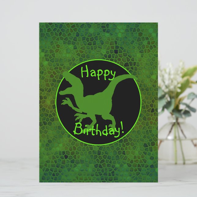 Cartão Dinossauro Verde Esconde Feliz Aniversário! (Em pé/Frente)