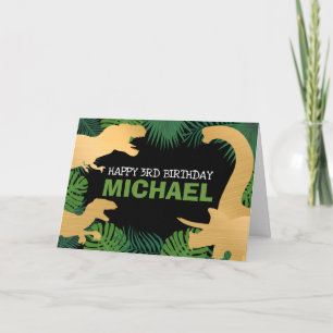Cartão Dinossauros Crianças Dino Jurassic Dourado Trex B