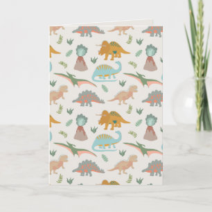 Cartão Dinossauros Desenho Infantil Boho Padrão de Dinoss