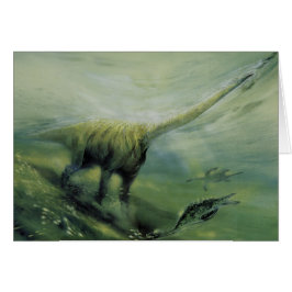 Cartão Dinossauros Vintage, Brachiosaurus Nadando no Ocea