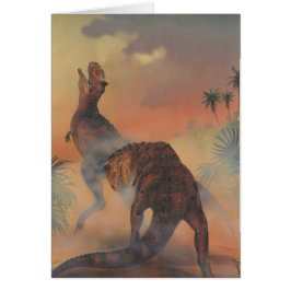 Cartão Dinossauros Vintage, Carnotaurus Rugindo na Selva