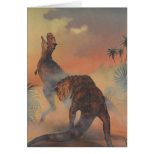 Cartão Dinossauros Vintage, Carnotaurus Rugindo na Selva
