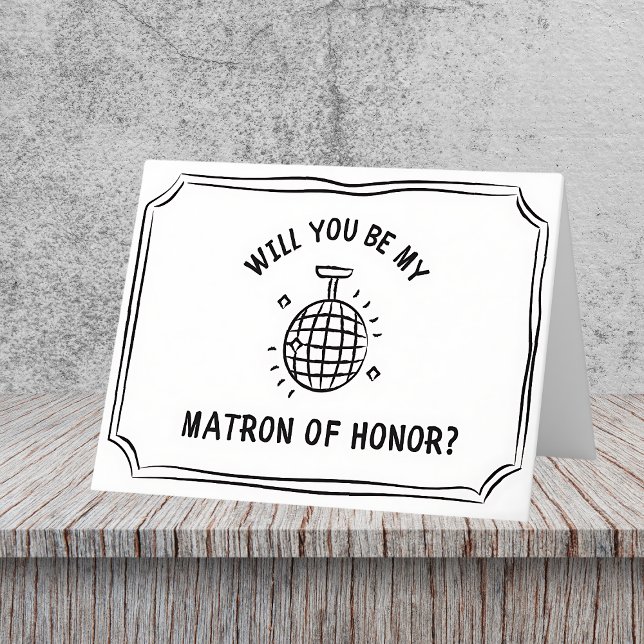 Cartão Disco Ball Matriz de Honra Proposta | Diversão e t (Shine bright with this disco ball matron of honor proposal card! A glitzy way to pop the question.)