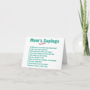 Cartão Ditas favoritas da mamãe em presentes para ela.