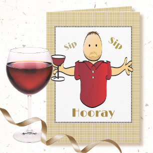 Cartão Dito engraçado Vinho Tinto Masculino Cartoon Feliz