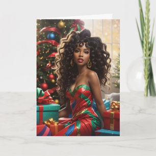 Cartão Diva Afro-Americana de Natal, Mulher Negra Glamuro