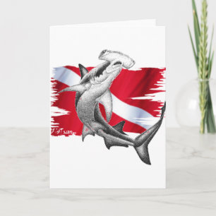 Cartão Dive flag with hammerhead shark-diver down