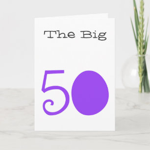Cartão Diversão, 50 anos, grande roxo, texto preto, branc