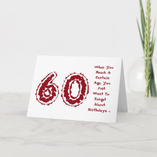 Cartão Diversão, 60 anos, esqueça, vermelho, branco.