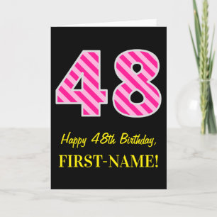 Cartão Diversão Listras Rosa "48"; Feliz 48º Aniversário;