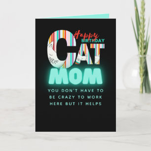 Cartão Diversão Moderna Mãe de Gato Maluca Aniversário Pe