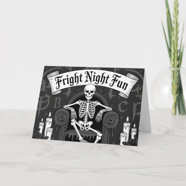 Cartão Diversão na Noite de Terror: Design do Esqueleto n (Frente)