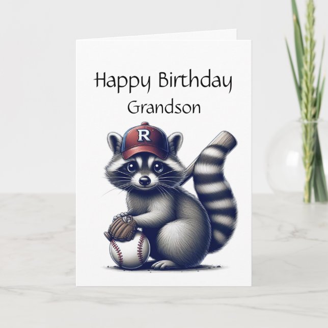 Cartão Diversão Raccoon Grandson Baseball Birthday Animal (Frente)