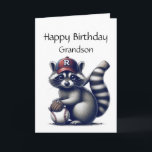 Cartão Diversão Raccoon Grandson Baseball Birthday Animal<br><div class="desc">Diversão Raccoon Grandson Baseball Birthday Animal</div>