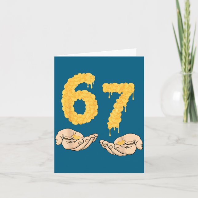 Cartão Divertido 67 Seis Sete Macarrão com Queijo 6 7 Cri (Frente)