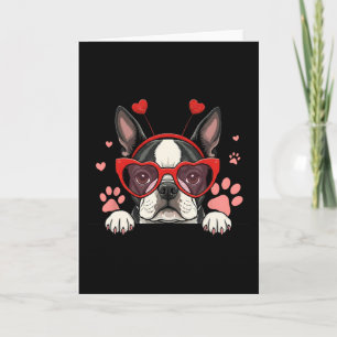 Cartão Divertido Boston Terrier Coração Cabeça Dia dos Na