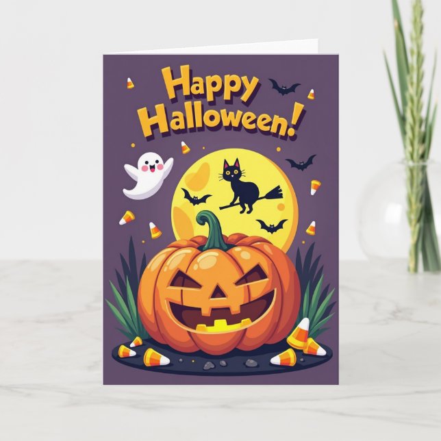Cartão Divertido de Halloween com Abóbora (Frente)