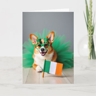 Cartão Divertido do Dia de São Patrício com Corgi