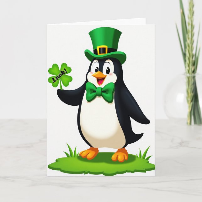Cartão Divertido do Pinguim Sortudo (Frente)