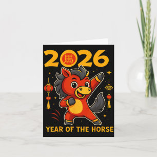 Cartão Divertido Kawaii Lunar 2026 Ano do Cavalo Chinês