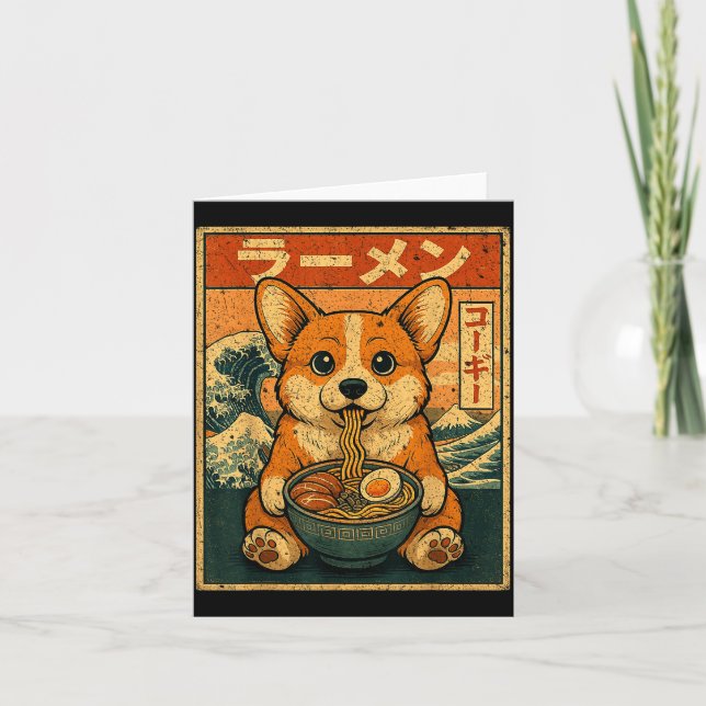 Cartão Divertido Kawaii Ramen Corgi Macarrão Japonês Corg (Frente)