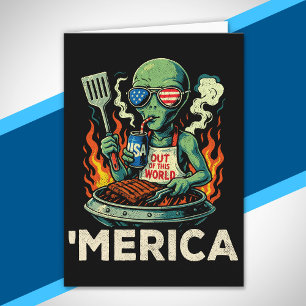 Cartão Divertido ’Merica Alien Churrasco Grelhando Patrió
