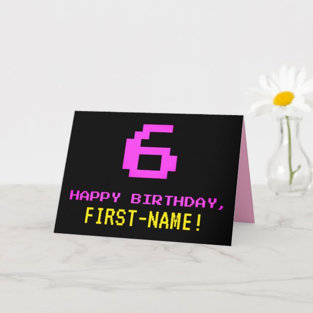 Cartão Divertido, Nerdy, Geeky, Rosa, Estilo De 8 Bits, 6 (Planta pequena)