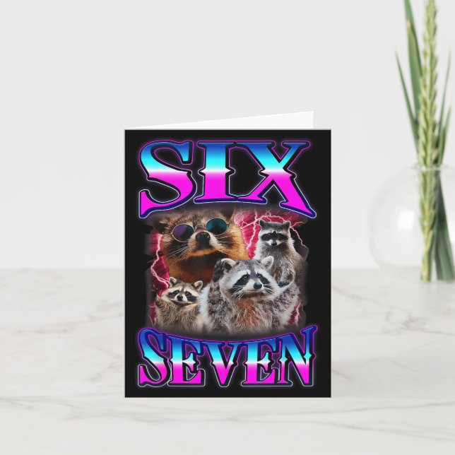 Cartão Divertido Six Seven 67 Meme 67 Racoon Meme Bootleg (Frente)