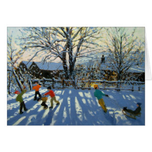 Cartão Divertimento na neve Tideswell Derbyshire