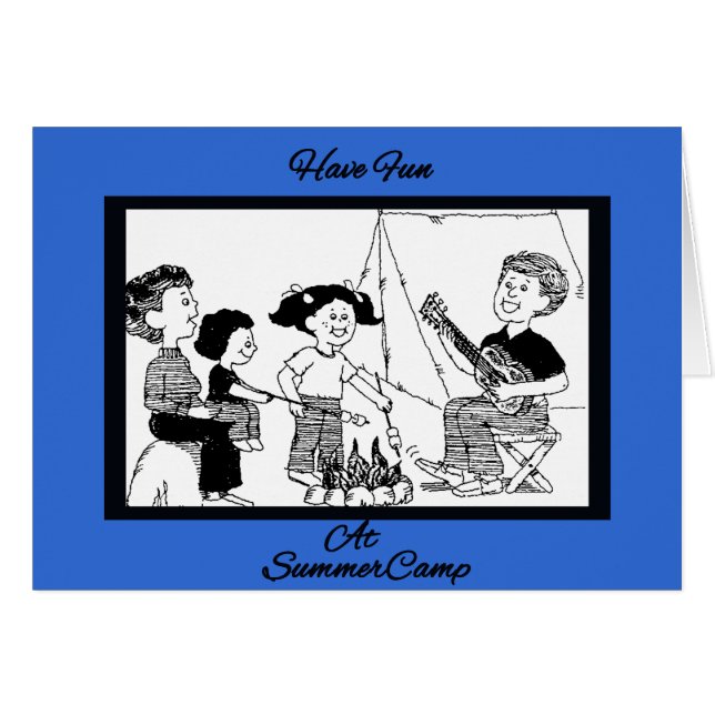 Cartão Divertimento no desenho do acampamento de Verão (Frente Horizontal)