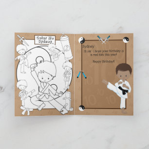 Cartão Divirta Brown Boys Karate Coloring Page Feliz aniv