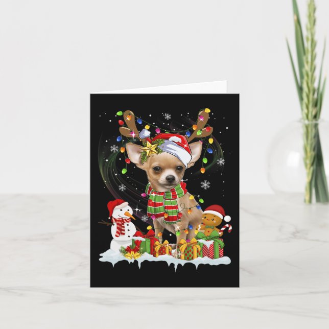 Cartão Divirta-se Chihuahua natal Cachorro Noel Luzes (Frente)