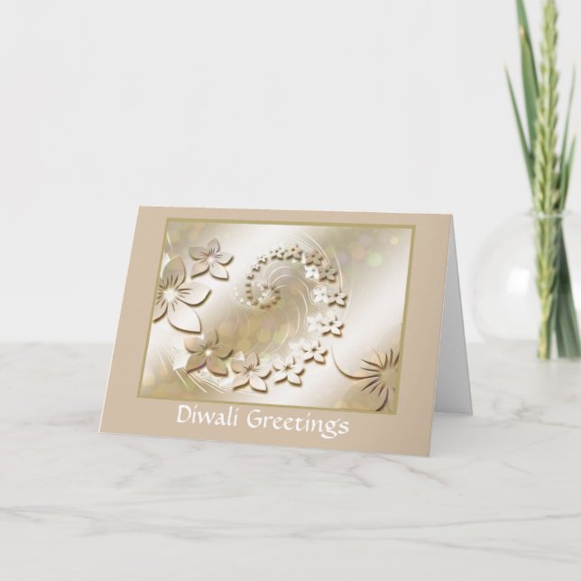 Cartão Diwali feliz com rolo da flor (Frente)