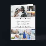 Cartão DIY 6 foto| Mensagem romântica minimalista casal<br><div class="desc">Uma colagem fácil de personalizar 6 fotos é definida sobre um fundo branco que tem uma simples e simples linha horizontal que tem uma pequena flor florescida e corações pretos que formam uma borda de cada lado de um roteiro cursivo de caligrafia preta decorativa. Personalize o cobrir e o dentro...</div>