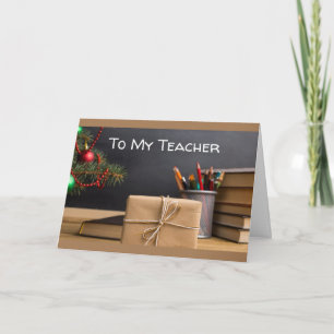 CARTÃO DIZER MERRY CHRISTMAS PROFESSOR COM CHALKBOARD