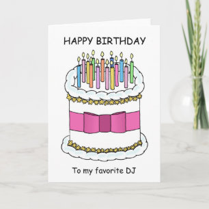 Cartão DJ Happy Birthday Cartoon Cake with Candles