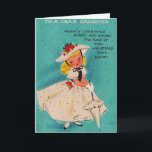 Cartão do aniversário da filha do vintage<br><div class="desc">Cartão retro/do vintage aniversário.  Menina adorável em um vestido e em um chapéu e em levar brancos um parasol!  A uma cara filha!  Encantamento poderoso doce e esperto,  o tipo da menina que rouba seu coração!  Cartão de aniversário retro doce para a filha!</div>
