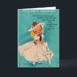 Cartão do aniversário da filha do vintage<br><div class="desc">Cartão retro/do vintage aniversário.  Menina adorável em um vestido e em um chapéu e em levar brancos um parasol!  A uma cara filha!  Encantamento poderoso doce e esperto,  o tipo da menina que rouba seu coração!  Cartão de aniversário retro doce para a filha!</div>