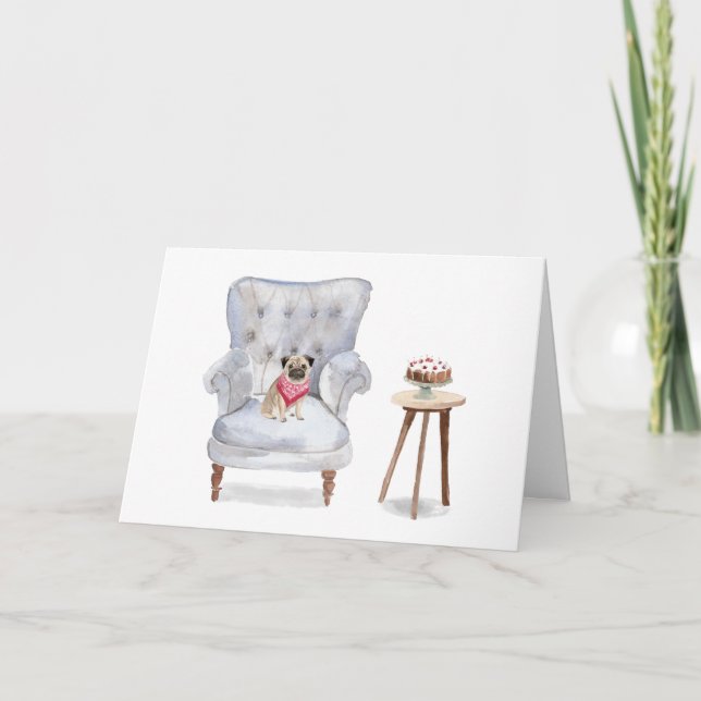 Cartão do aniversário do cão do Pug bonito (Frente)