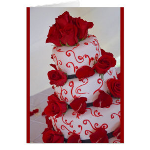 Cartão do bolo de casamento das rosas vermelhas